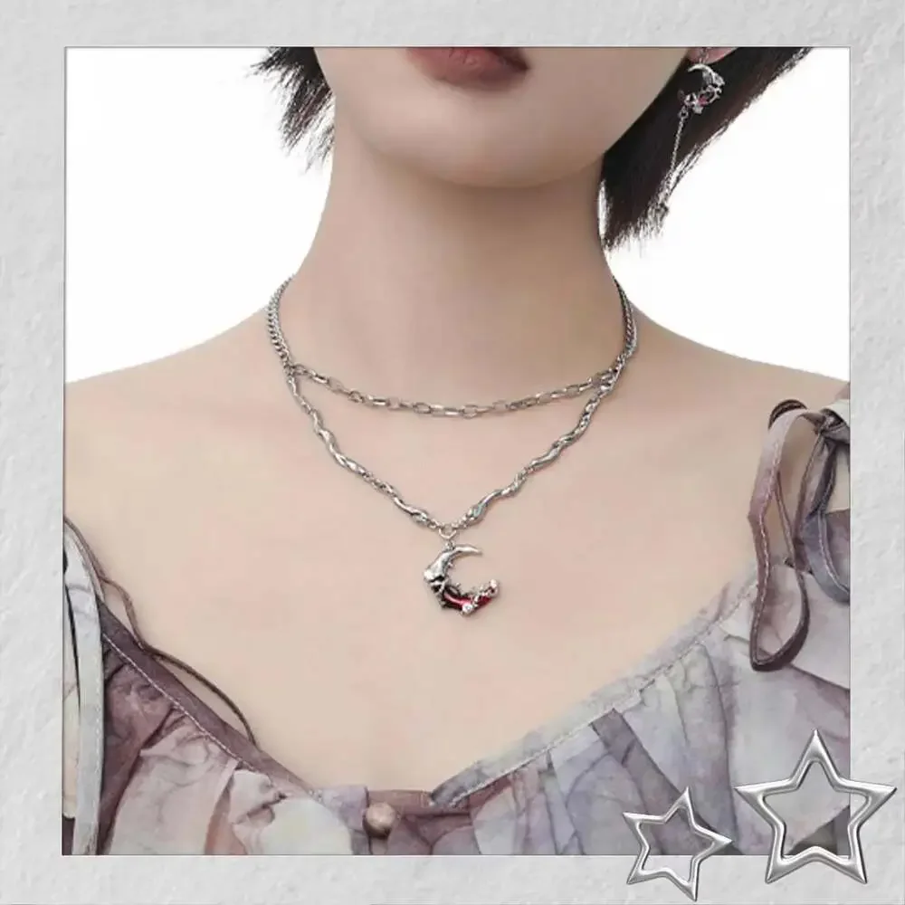 Sylus Inspired Blood Moon Earrings - Gothic Asymmetrical 925 Silver Pin Otome Je